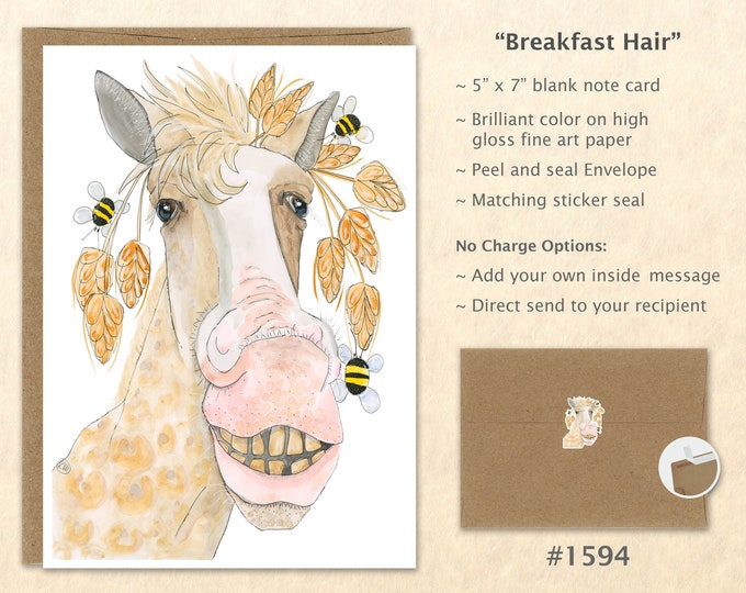 Silly Horse Note Card Goofy Horse Card Cute Farm Animal Card Customizable Blank Note Card Art Card Greeting Card