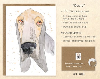 Hound Dog Note Card Hunting Dog Card Cute Animal Card Customizable Blank Note Card Watercolor Art Card Greeting Card