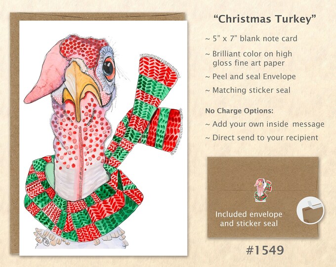 Christmas Turkey Note Card Xmas Card Turkey Holiday Card Customizable Blank Note Card Watercolor Art Card Greeting Card
