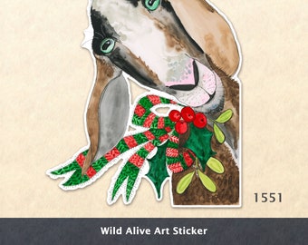 Christmas Goat Sticker Xmas Sticker Colorful Christmas Farm Animal Sticker Water Bottle Sticker Scrapbook Sticker Watercolor Art