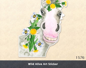 Horse and Bees Sticker Farm Animal Sticker Silly Sticker Water Bottle Sticker Scrapbook Sticker Laptop Decal Watercolor Art Sticker