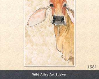 Cow Sticker Brahman Cow Sticker Zebu Sticker Water Bottle Sticker Scrapbook Sticker Laptop Decal Watercolor Art Sticker
