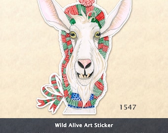 Christmas Goat Sticker Xmas Sticker Colorful Christmas Sticker Water Bottle Sticker Scrapbook Sticker Macbook Decal Watercolor Art