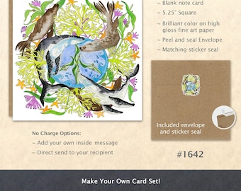 Whales and Seals Note Card Peace Sign Card Sea Life Card Animal Card Customizable Blank Note Card Watercolor Art Card Greeting Card
