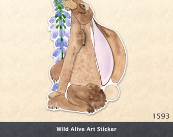 Rabbit and Lupine Sticker Bunny Sticker Hare Sticker Lupine Flower Sticker Water Bottle Sticker Scrapbook Sticker Watercolor Art Sticker