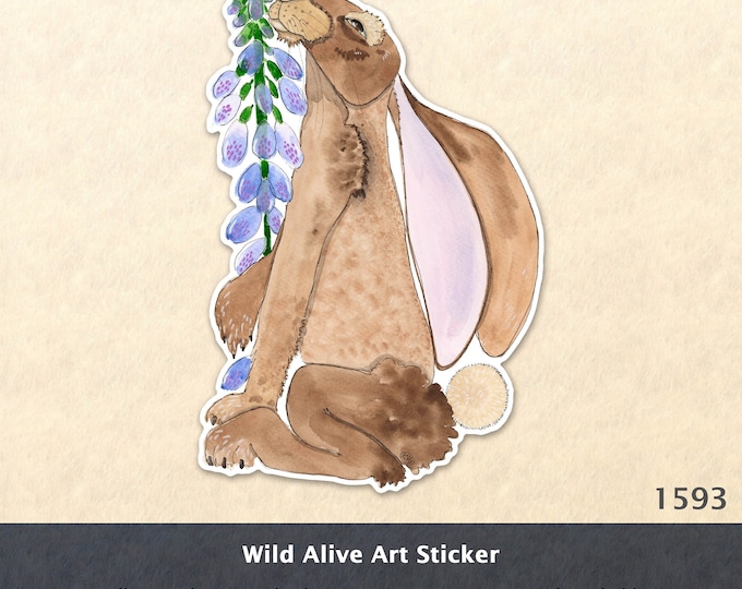 Rabbit and Lupine Sticker Bunny Sticker Hare Sticker Lupine Flower Sticker Water Bottle Sticker Scrapbook Sticker Watercolor Art Sticker