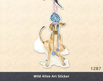 Dog and Bird Sticker Silly Dog Sticker Silly Bird Sticker Pom Pom Hat Water Bottle Sticker Scrapbook Sticker Watercolor Art Sticker