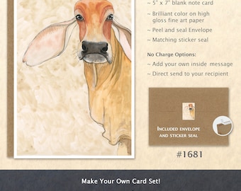 Cow Note Card Brahman Cow Card Zebu Card Farm Animal Card Customizable Blank Note Card Watercolor Art Card Greeting Card