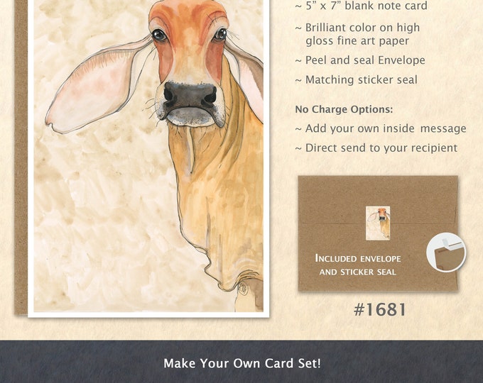 Cow Note Card Brahman Cow Card Zebu Card Farm Animal Card Customizable Blank Note Card Watercolor Art Card Greeting Card