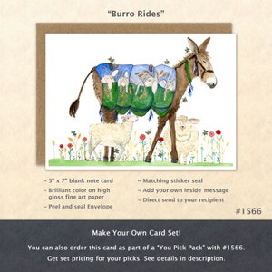 Treating the Little Lambs to Burro Rides Note Card Donkey Sheep Customizable Blank Note Card Watercolor Art Card Greeting Card