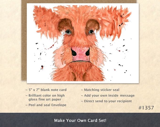 Highland Cow Note Card Scottish Cow Card Cute Animal Card Farm AnimalsCustomizable Blank Note Card Watercolor Art Card Greeting Card