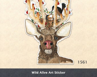Deer Birds and Ladybug Sticker Animal Sticker Water Bottle Sticker Scrapbook Sticker Macbook Decal Watercolor Art