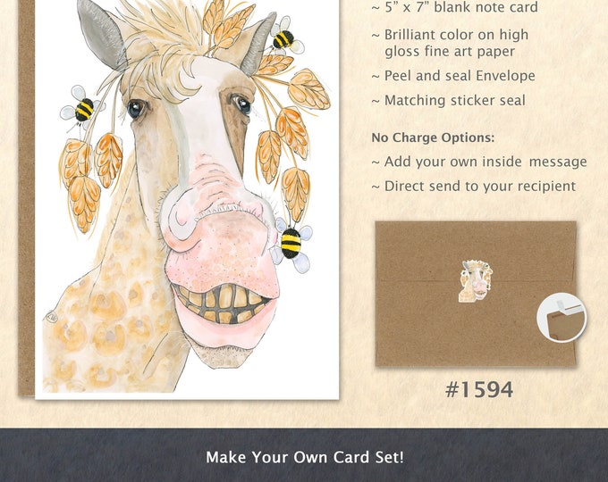 Silly Horse Note Card Goofy Horse Card Cute Farm Animal Card Customizable Blank Note Card Art Card Greeting Card