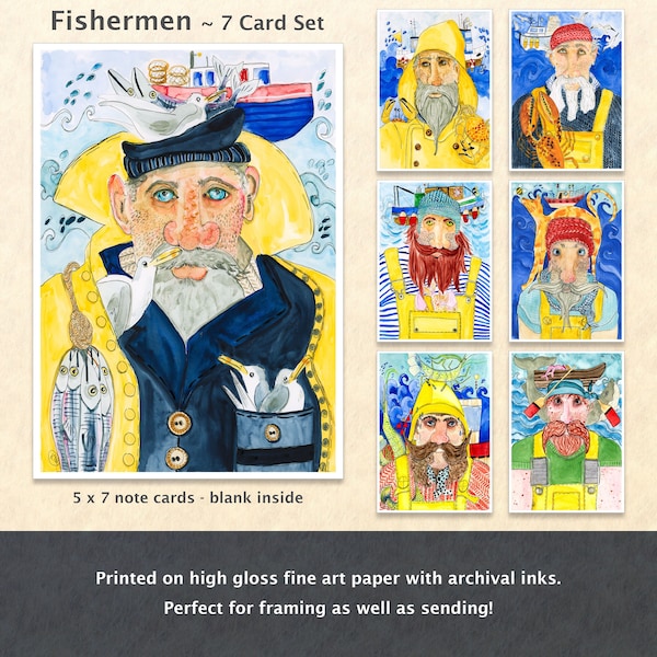 Fishermen - Singles or Seven Card Set - Fishing Sea Life Fish Shrimp Lobster Boats