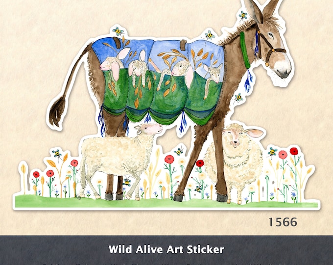 Little Lambs Treated to Burro Rides Sticker Farm Animal Sticker Water Bottle Sticker Scrapbook Sticker Macbook Decal Watercolor Art