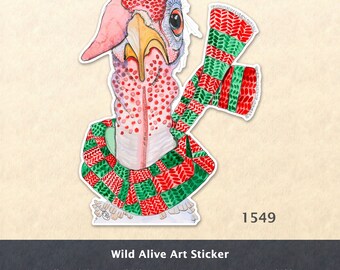 Christmas Turkey Sticker Xmas Sticker Colorful Christmas Bird Sticker Water Bottle Sticker Scrapbook Sticker Macbook Decal Watercolor Art