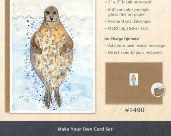 Seal Note Card Sea Life Card Cute Animal Card Customizable Blank Note Card Watercolor Art Card Greeting Card