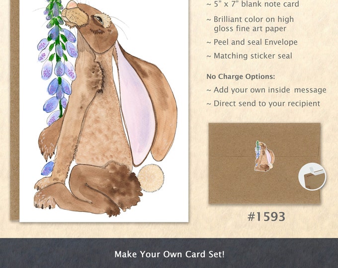 Rabbit and Lupine Note Card Bunny Card Hare Card Lupine Flower Card Cute Animal Card Customizable Blank Note Card Art Card Greeting Card