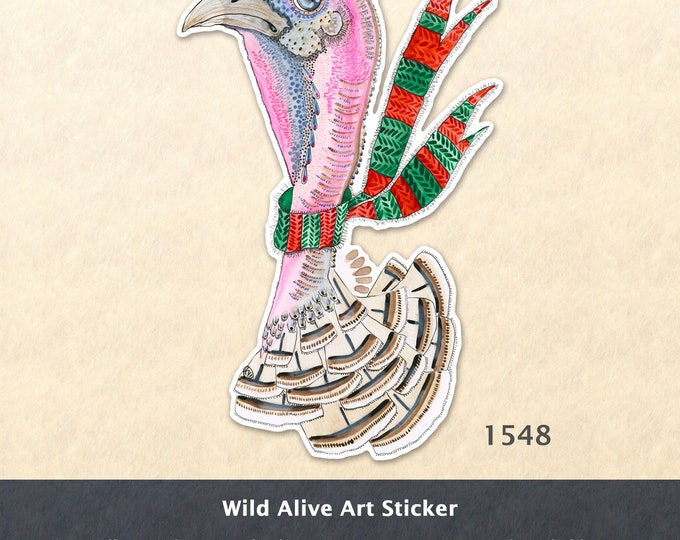 Christmas Turkey Sticker Xmas Sticker Colorful Christmas Bird Sticker Water Bottle Sticker Scrapbook Sticker Macbook Decal Watercolor Art
