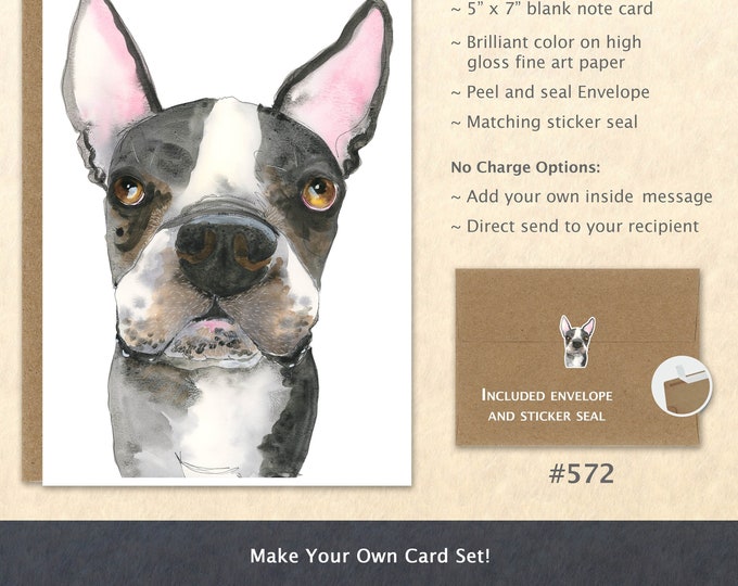 Boston Terrier Note Card Fun Dog Greeting Card Cute Dog Card Customizable Blank Note Card Watercolor Art Greeting Cards