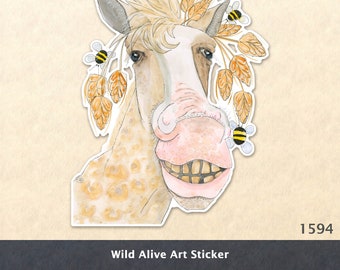 Silly Horse Sticker Goofy Horse Sticker Farm Animal Sticker Water Bottle Sticker Scrapbook Sticker Laptop Decal Watercolor Art Sticker