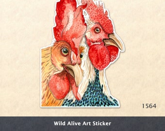 Roosters Sticker Chicken Sticker Fun Animal Stickers Farm Animal Stickers Laptop Water Bottle Scrapbooking Stickers Watercolor Art