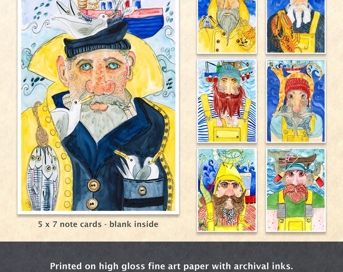 Fishermen - Singles or Seven Card Set - Fishing Sea Life Fish Shrimp Lobster Boats