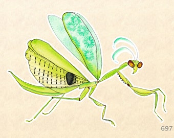 Praying Mantis Sticker, Garden Stickers, Gardening Stickers, Bug Stickers, Decorative Sticker, Insect Sticker, Water Bottle Sticker