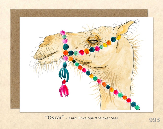 Camel Note Card Decorated Camel Customizable Blank Note Card Watercolor Art Greeting Card