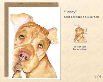Labrador Note Card Cute Dog Card Lab Pitt Mix Card Pitt Bull Card Customizable Blank Note Card Watercolor Art Card Greeting Cards