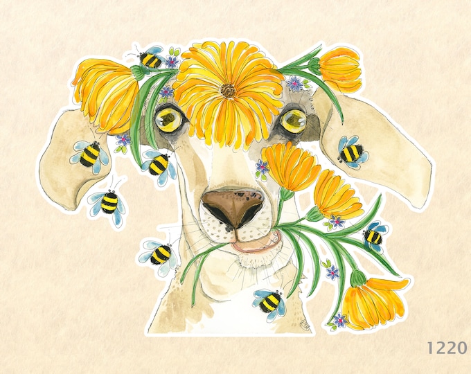 Goat Flowers and Bees Sticker Silly Animal Stickers Water Bottle Sticker Scrapbook Sticker Macbook Decal