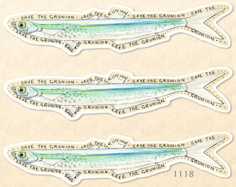 Save the Grunion Fish Stickers Pack of 3 Eco Stickers
