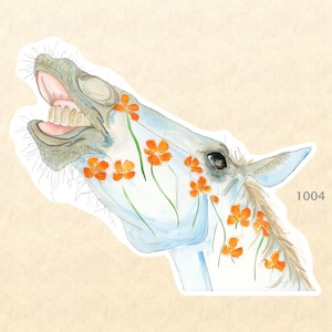 Pferd und Mohn Aufkleber Bauernhof Tier Sticker Aquarell Kunst Sticker Wasserflasche Sticker Scrapbooking Sticker