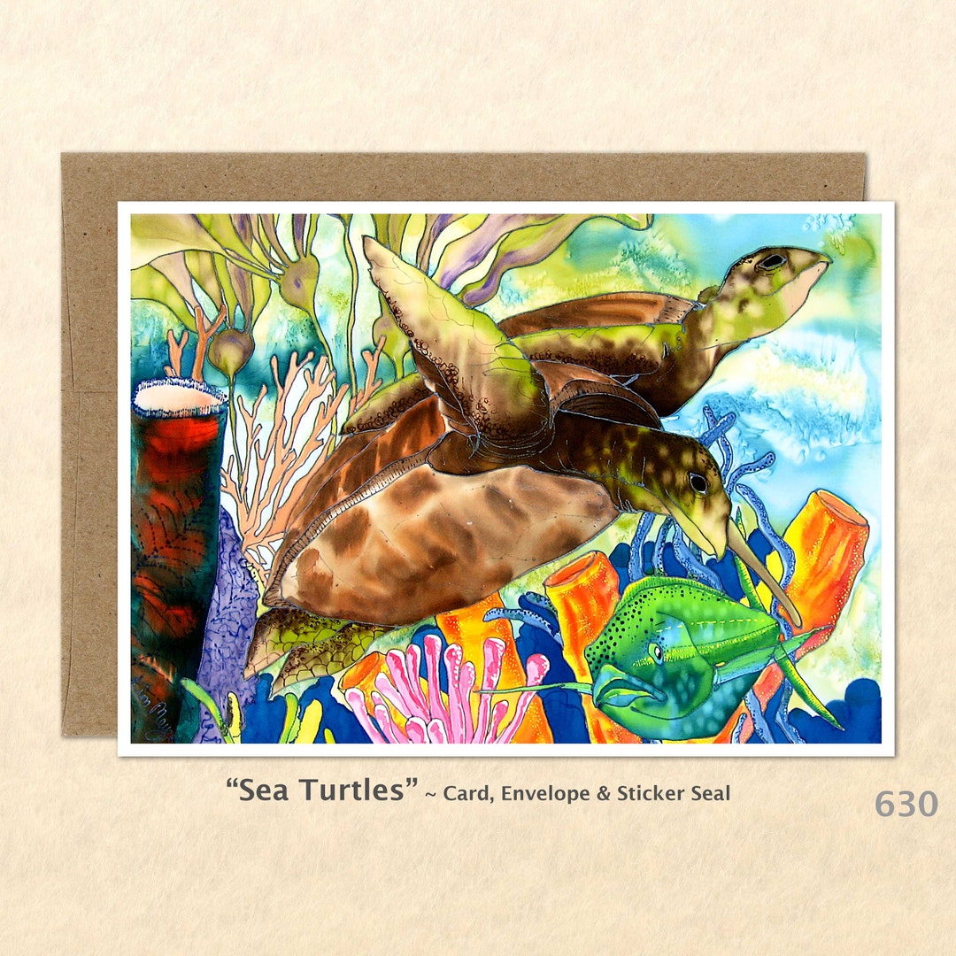 Sea Turtles Coral and Fish Note Card Turtle Cards Blank - Etsy