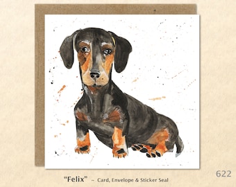 Dachshund Note Card Watercolor Art Dog Card Wiener Dog Sausage Dog Doxen Customizable Blank Greeting Card
