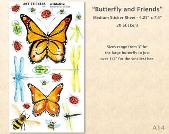 Butterfly Stickers Dragonfly Stickers Bee Sticker Ladybug Sticker Beetle Sticker Garden Sticker Gardening Sticker Insect Sticker Art Sticker