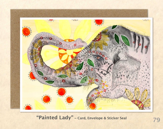 Painted Elephant Note Card, Elephant Cards, Blank Note Card, Art Cards, Greeting Cards