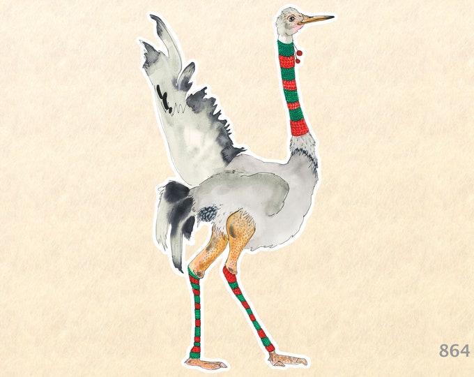 Ostrich Wearing Christmas Leggings Christmas Sticker Gift Wrapping Sticker Laptop Stickers Water Bottle Stickers Scrapbook Stickers