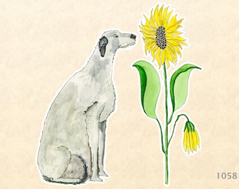 Irish Wolfhound Dog and Sunflower Sticker Fun Animal Sticker Cute Animal Sticker Water Bottle Sticker Scrapbook Stickers