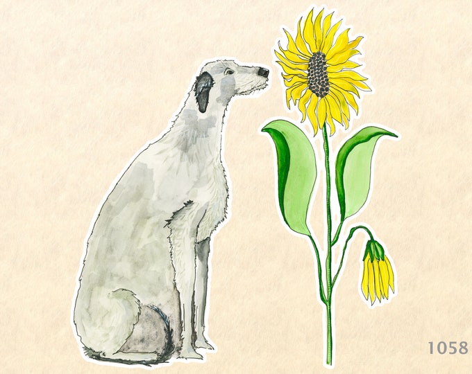 Irish Wolfhound Dog and Sunflower Sticker Fun Animal Sticker Cute Animal Sticker Water Bottle Sticker Scrapbook Stickers