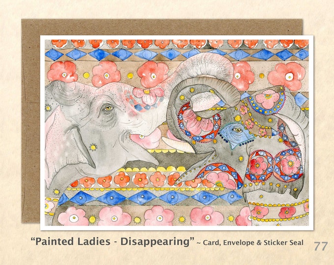 Painted Elephants Note Card, Blank Note Card, Art Cards, Greeting Cards