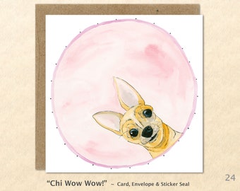 Chihuahua Note Card Cute Dog Card Customizable Blank Note Card Watercolor Art Greeting Card