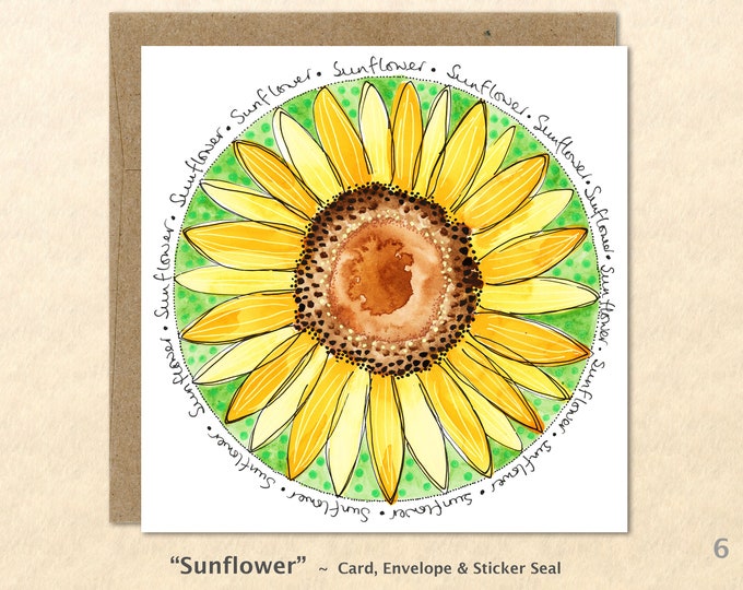 Sunflower Cards, Flower Cards, Floral Cards, Garden Cards, Gardening Cards, Blank Note Card, Art Cards, Greeting Cards