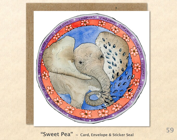 Baby Elephant Note Card, Animal Baby Cards, Cute Animal Babies, Elephant Baby Cards, Blank Note Card, Art Cards, Greeting Cards