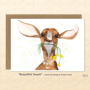 Goat Snacking on Yellow Flowers Note Card Goat Cards Farm Cards Farm Yard Animals Blank Note Card Art Cards Greeting Cards Watercolor