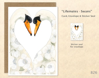 Swans Note Card Heart Card Love Card Bird Card Cute Animal Card Blank Note Card Art Card Greeting Card
