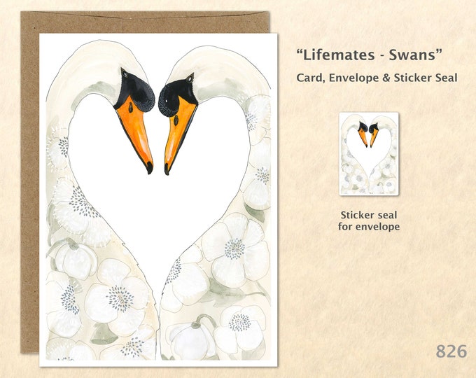 Swans Note Card Heart Card Love Card Bird Card Cute Animal Card Blank Note Card Art Card Greeting Card