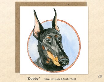 Doberman Card  Dog Card Customizable Greeting Card Watercolor Art Card Blank Note Card