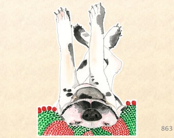 Upside Down Dog on a Christmas Blanket Sticker Dog Sticker Gift Wrapping Sticker Laptop Stickers Water Bottle Stickers Scrapbook Stickers