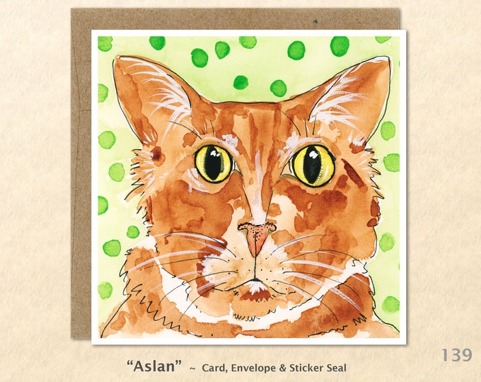 Tabby Cat Note Card Cute Cat Card  Customizable Blank Note Card Watercolor Art Card Greeting Card